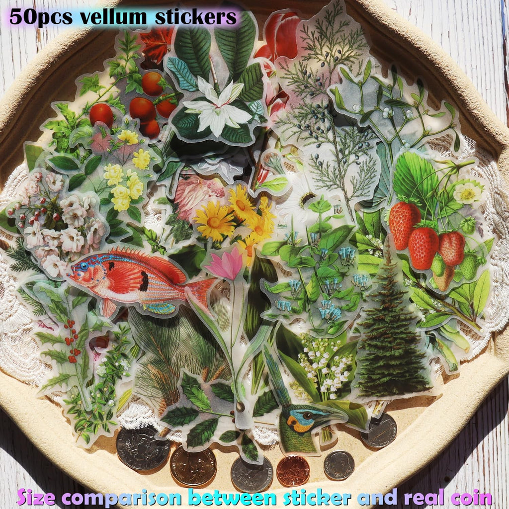 50PCS Larger Plants Vellum Stickers