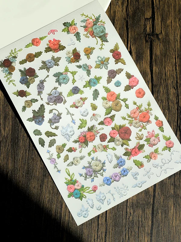 Flower Embroidery Matte Rub-on Transfers 1 Sheet