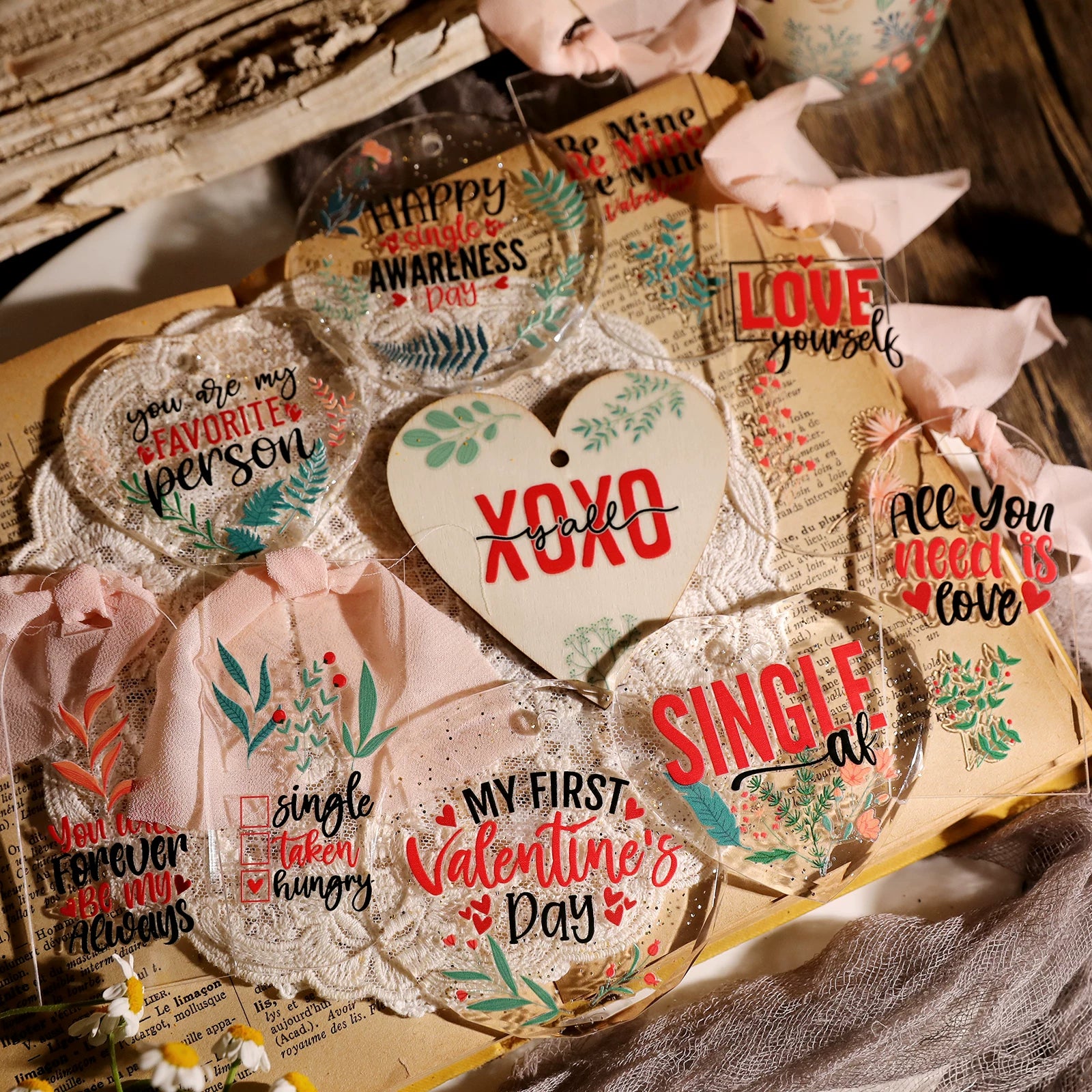 Valentine's Day Phrases UV-DTF Rub-on Stickers