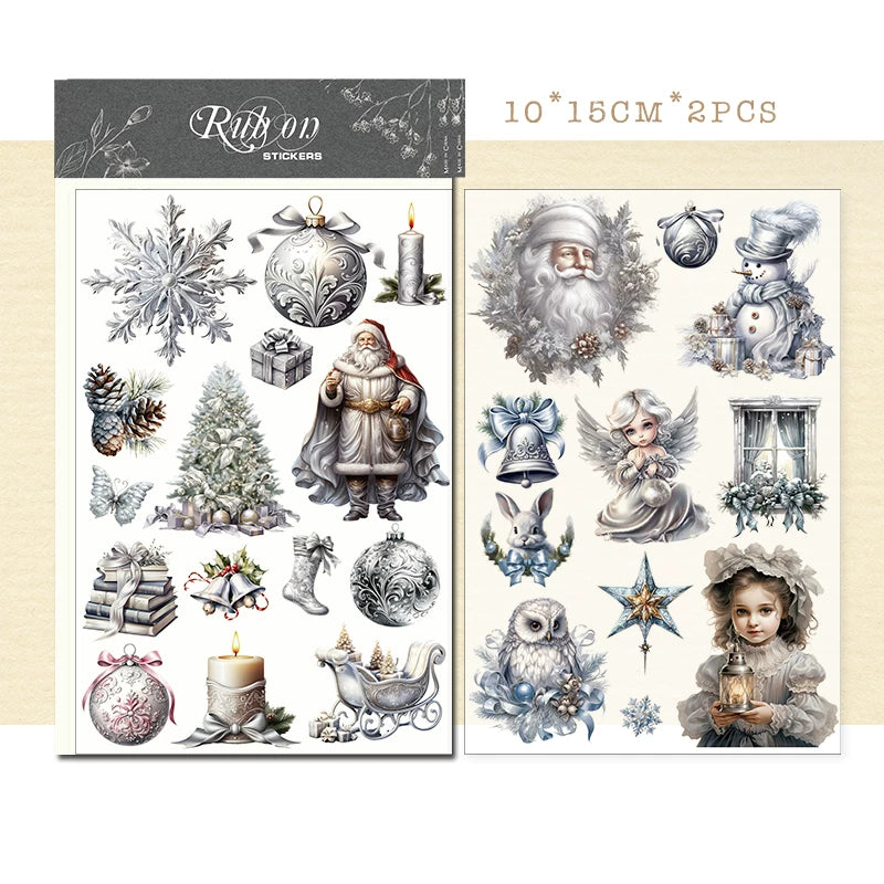 Silver Christmas Matte Rub-on Transfers 2 Small Sheets