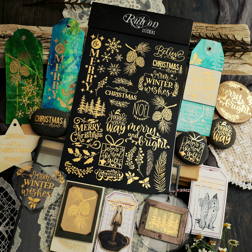 Gold Foil Christmas Rub-on Transfer Stickers