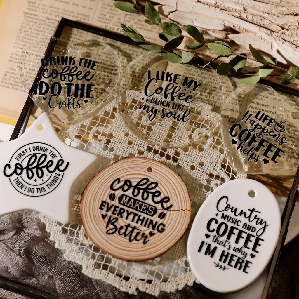Coffee Phrases UV-DTF Rub-on Stickers