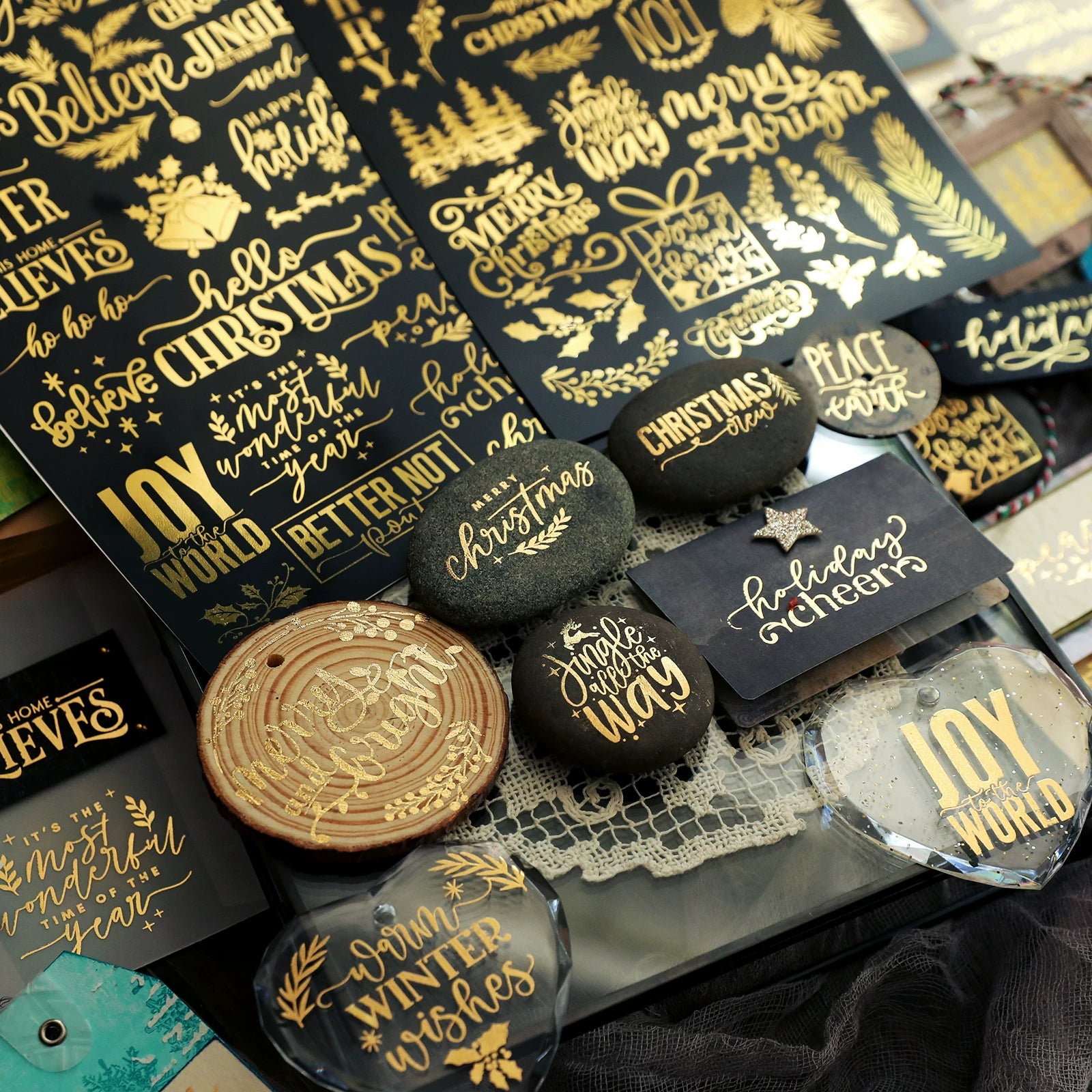 Gold Foil Christmas Rub-on Transfer Stickers