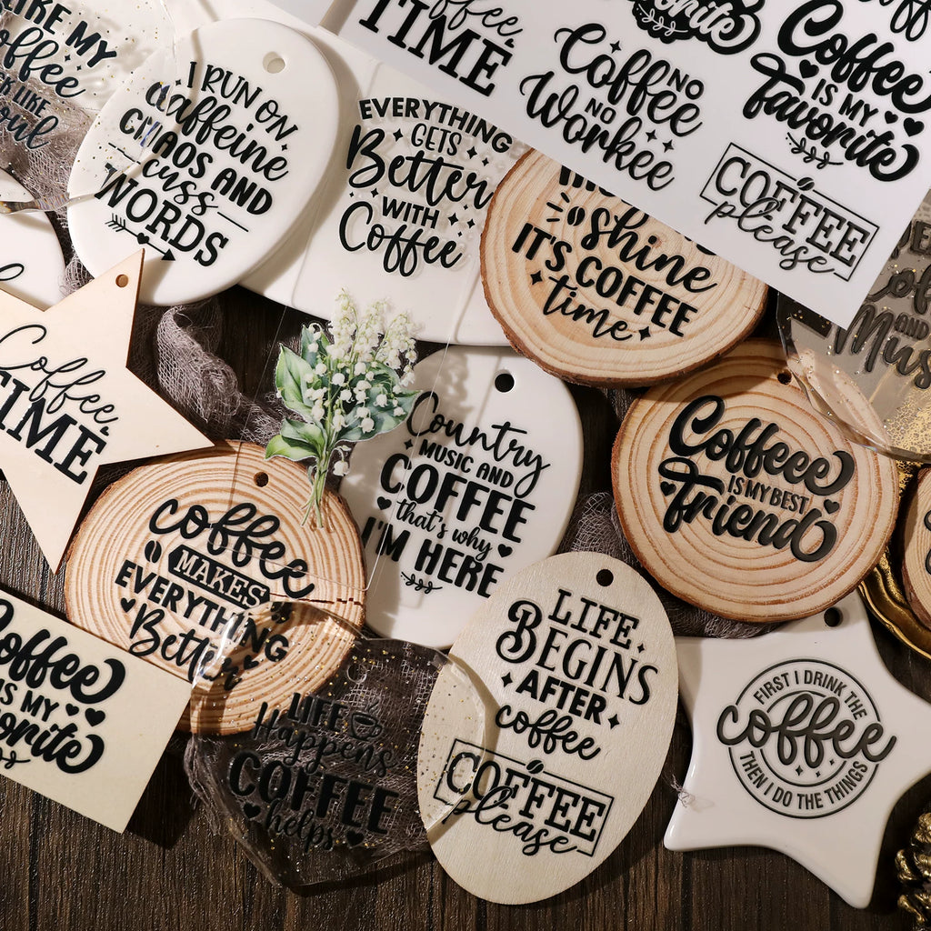 Coffee Phrases UV-DTF Rub-on Stickers