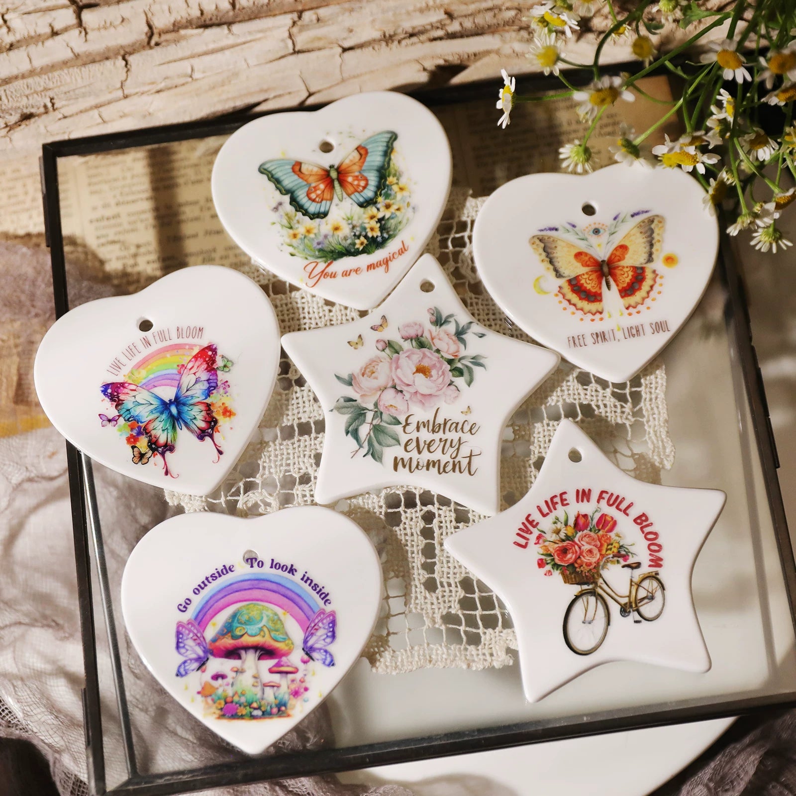 Flower Inspirational Phrases UV-DTF Rub-on Stickers