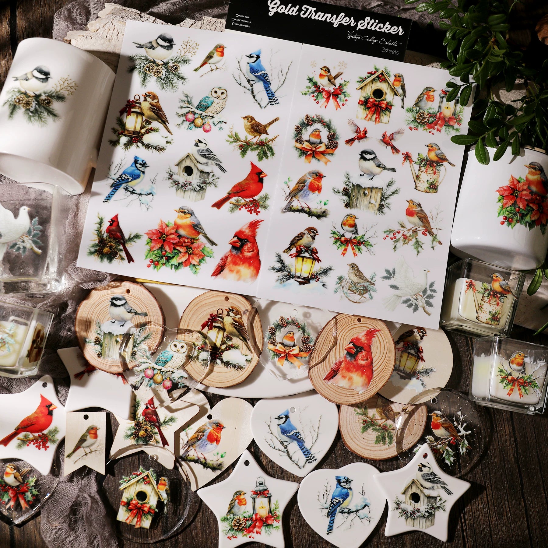 Christmas Birds UV-DTF Rub-on Stickers