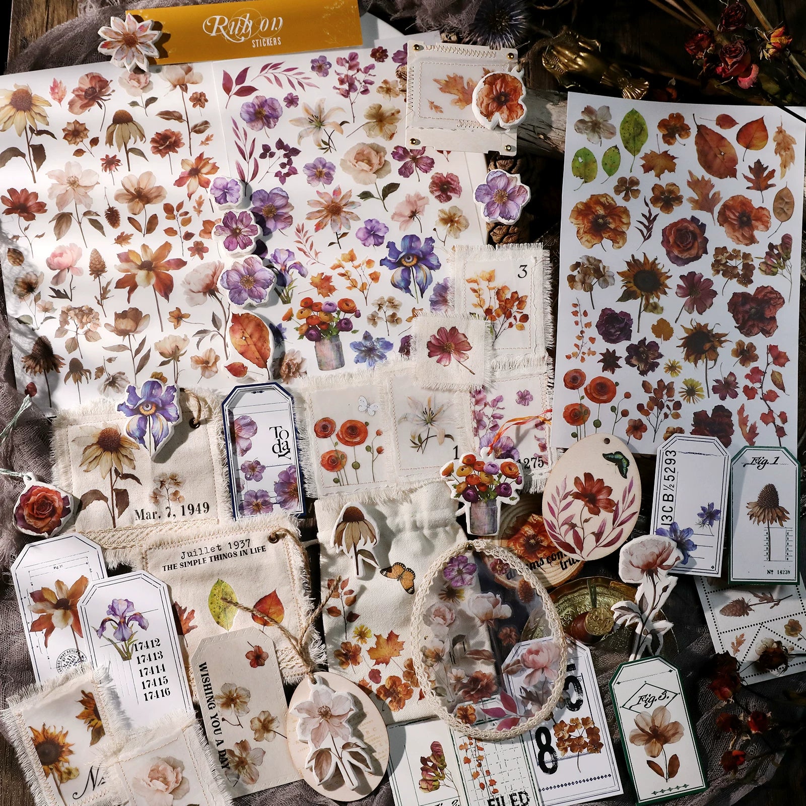 Autumn Dried Flowers Matte Rub-on Transfers