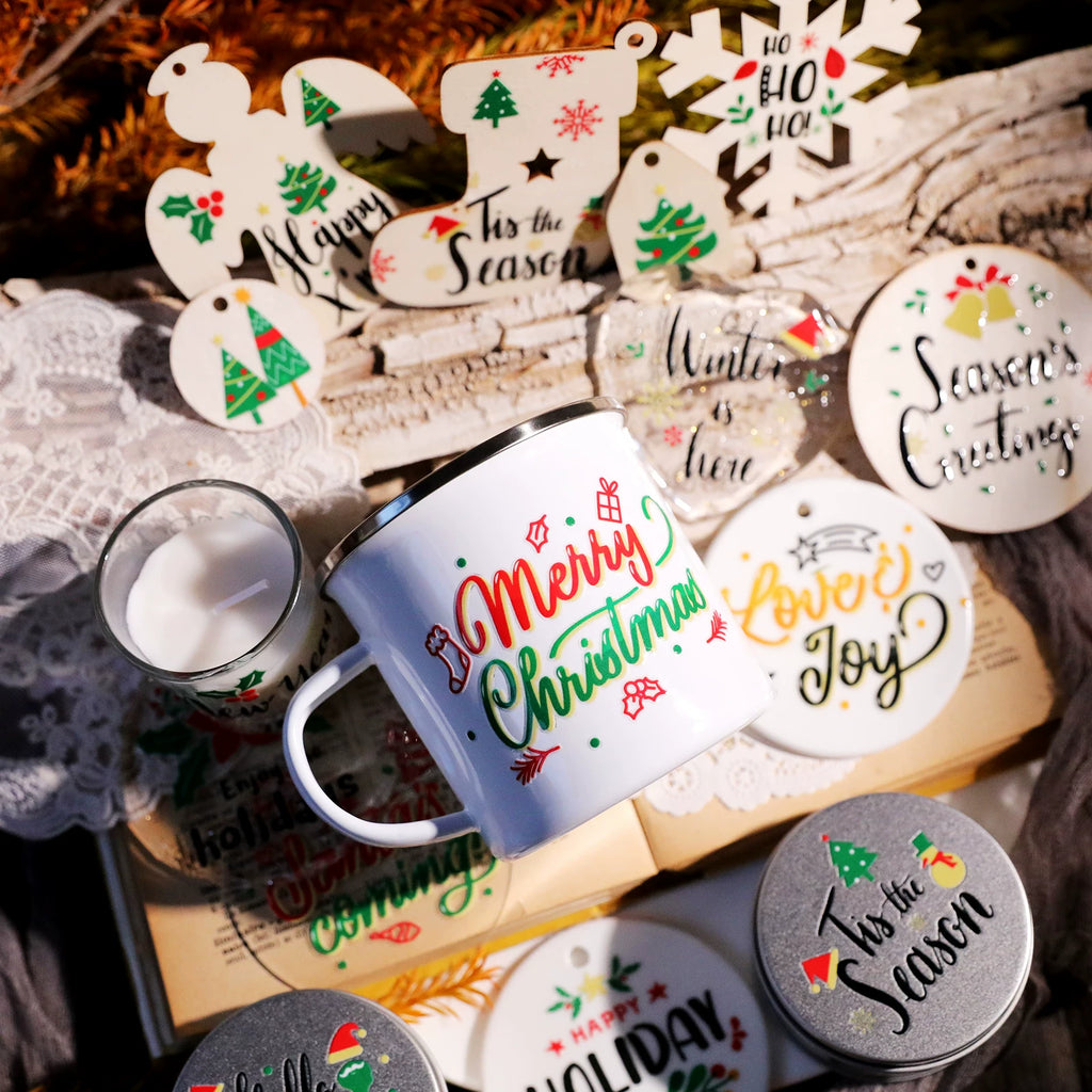 Christmas Leaf Quotes UV-DTF Rub-on Stickers