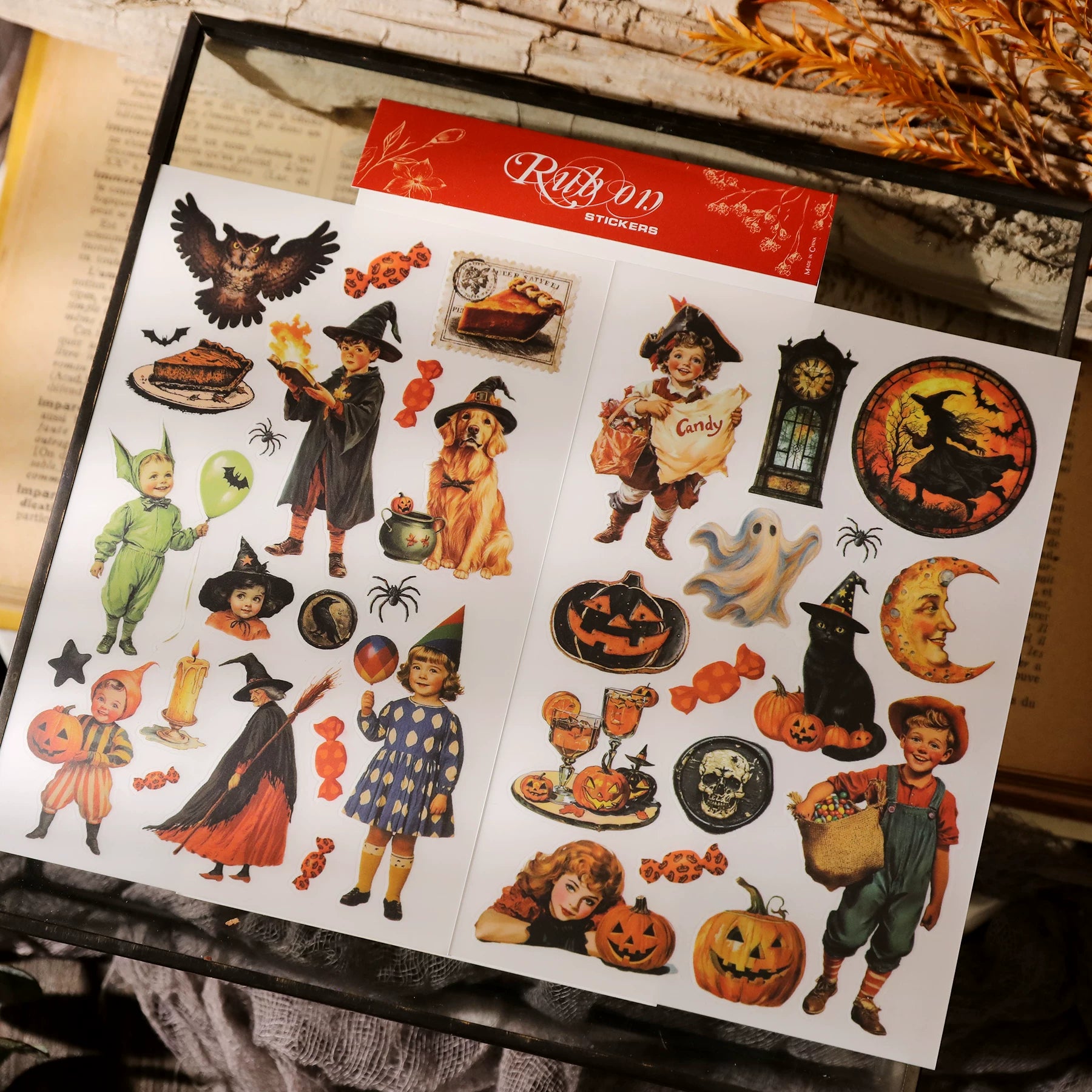 Halloween Matte Rub-on Transfers 2 Small Sheets -Pumpkin