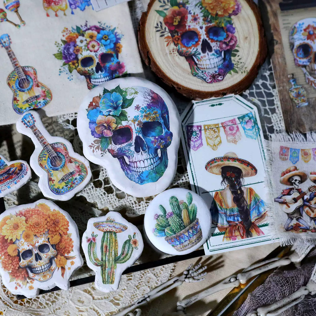 Day of the Dead Halloween Skull Matte Rub-on Transfers 2 Small Sheets