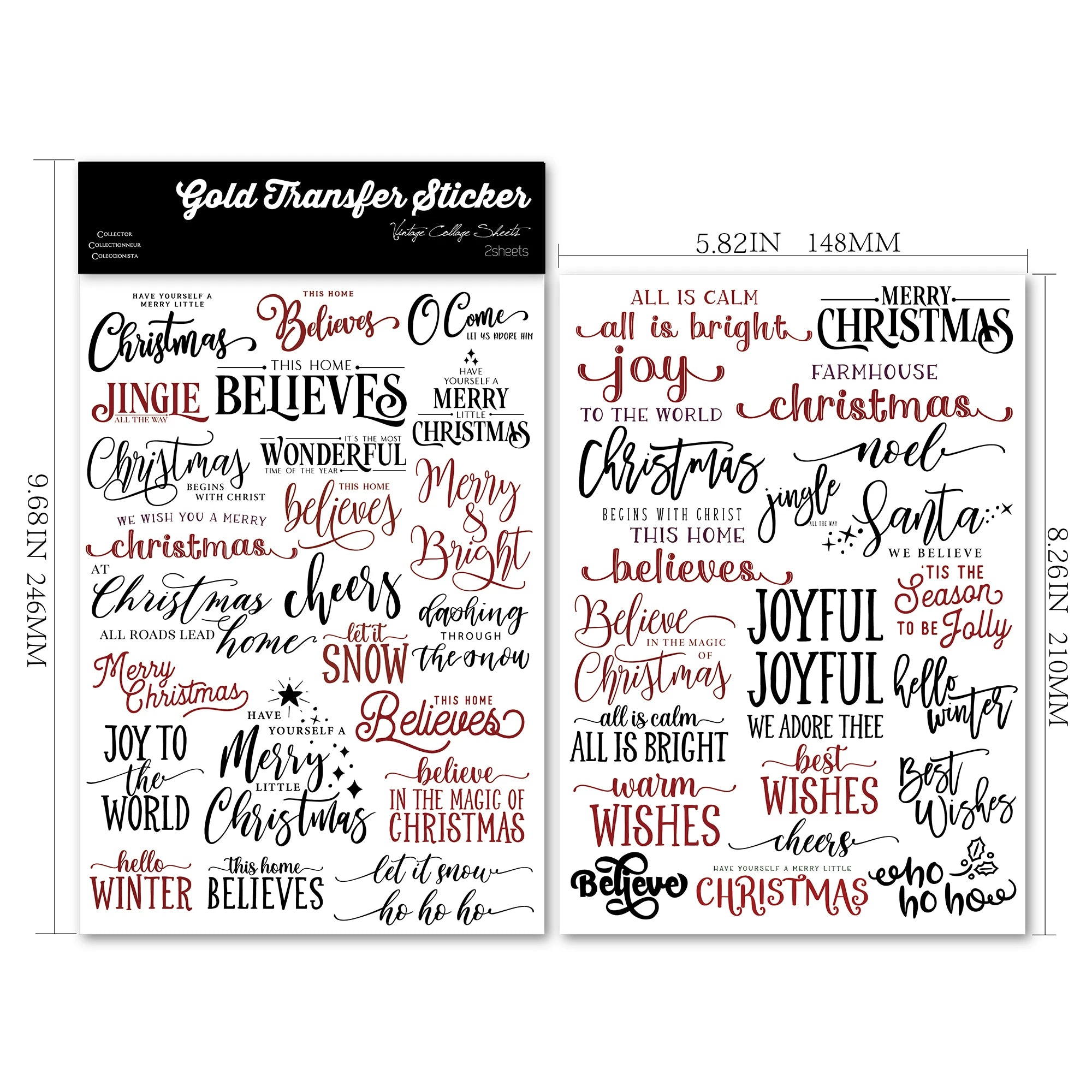 Christmas Black and Red Quotes UV-DTF Rub-on Stickers
