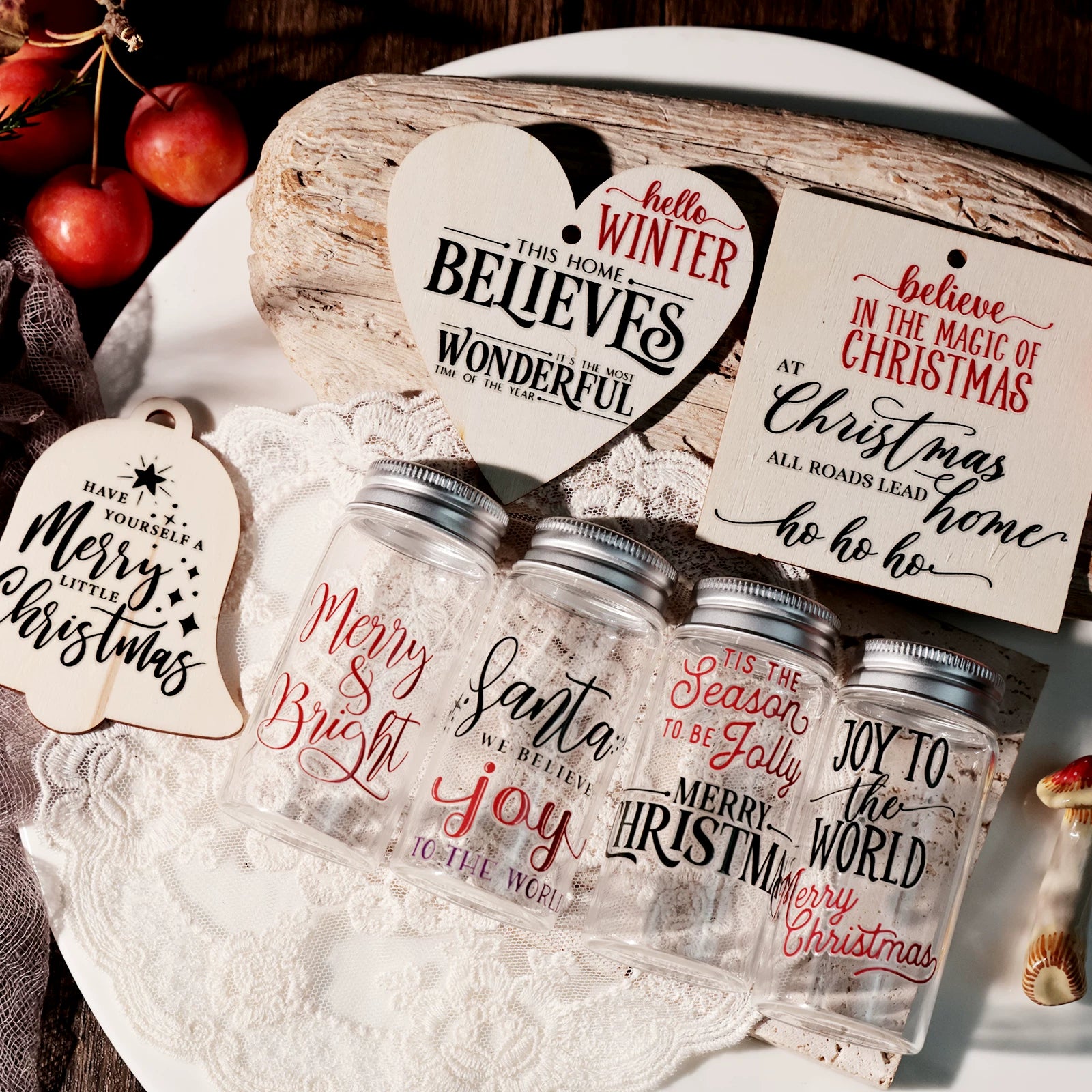 Christmas Black and Red Quotes UV-DTF Rub-on Stickers