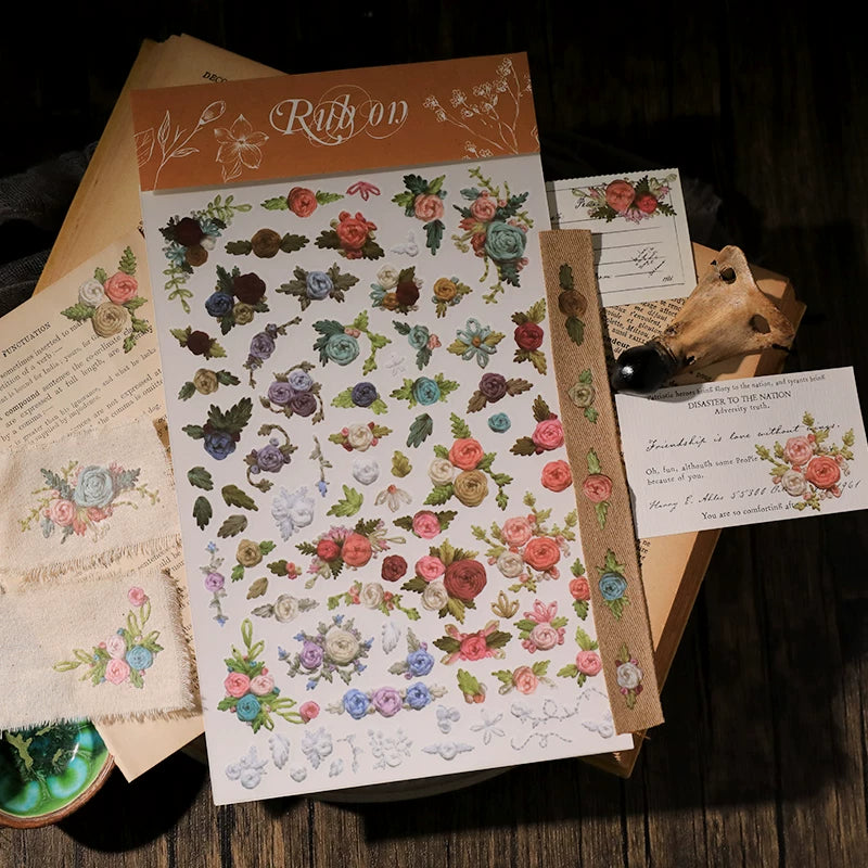 Flower Embroidery Matte Rub-on Transfers 1 Sheet