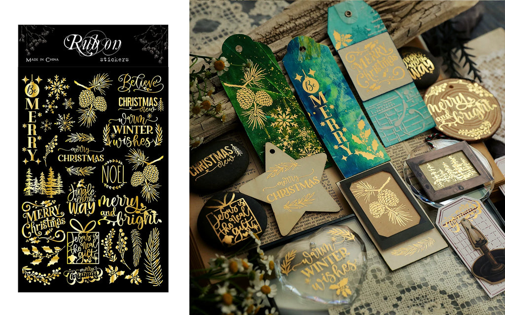 Gold Foil Christmas Rub-on Transfer Stickers