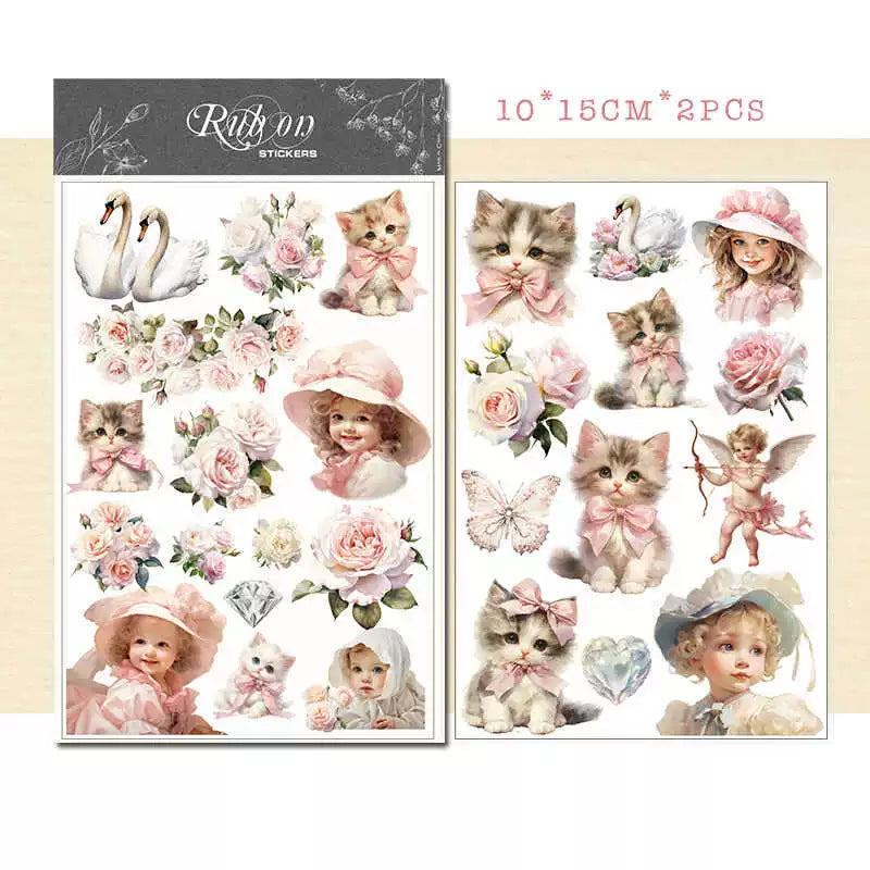 Kitten and Girl Matte Rub-on Transfers 2 Small Sheets