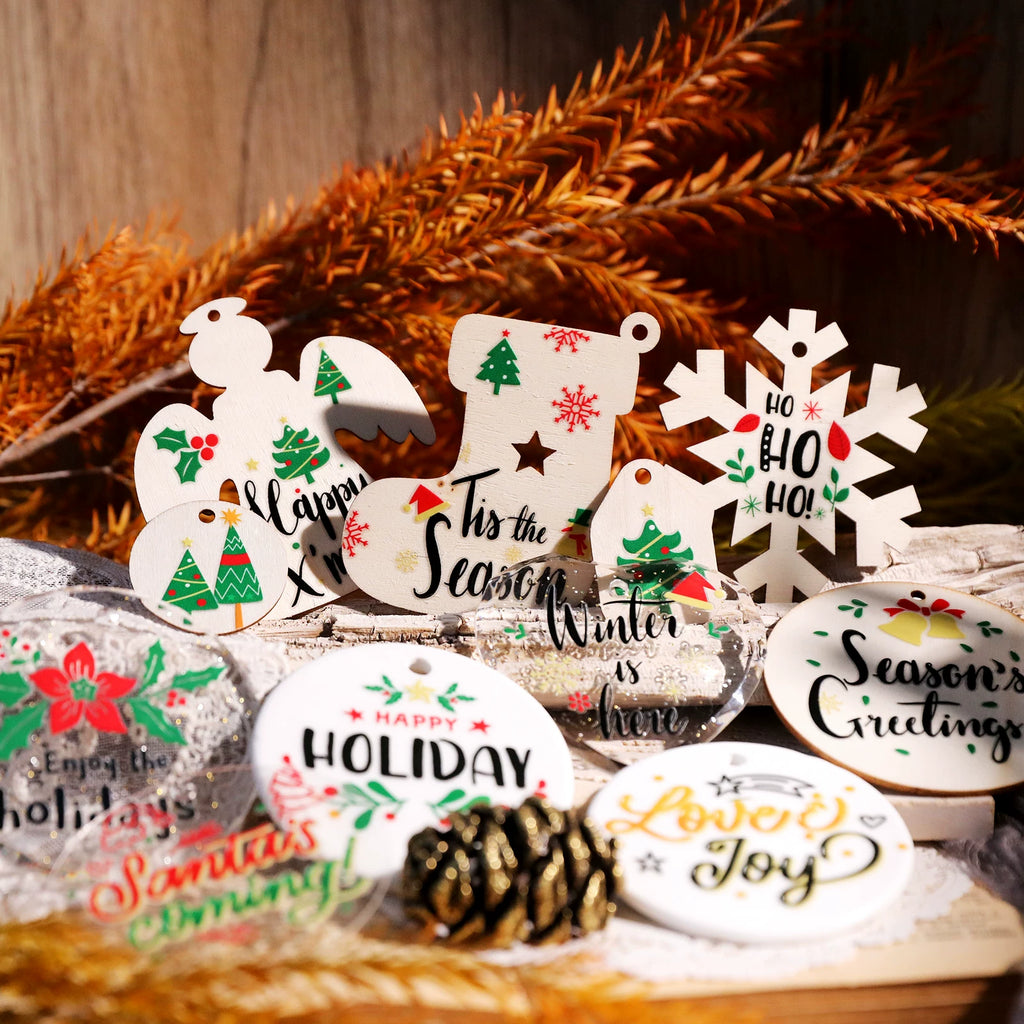 Christmas Leaf Quotes UV-DTF Rub-on Stickers
