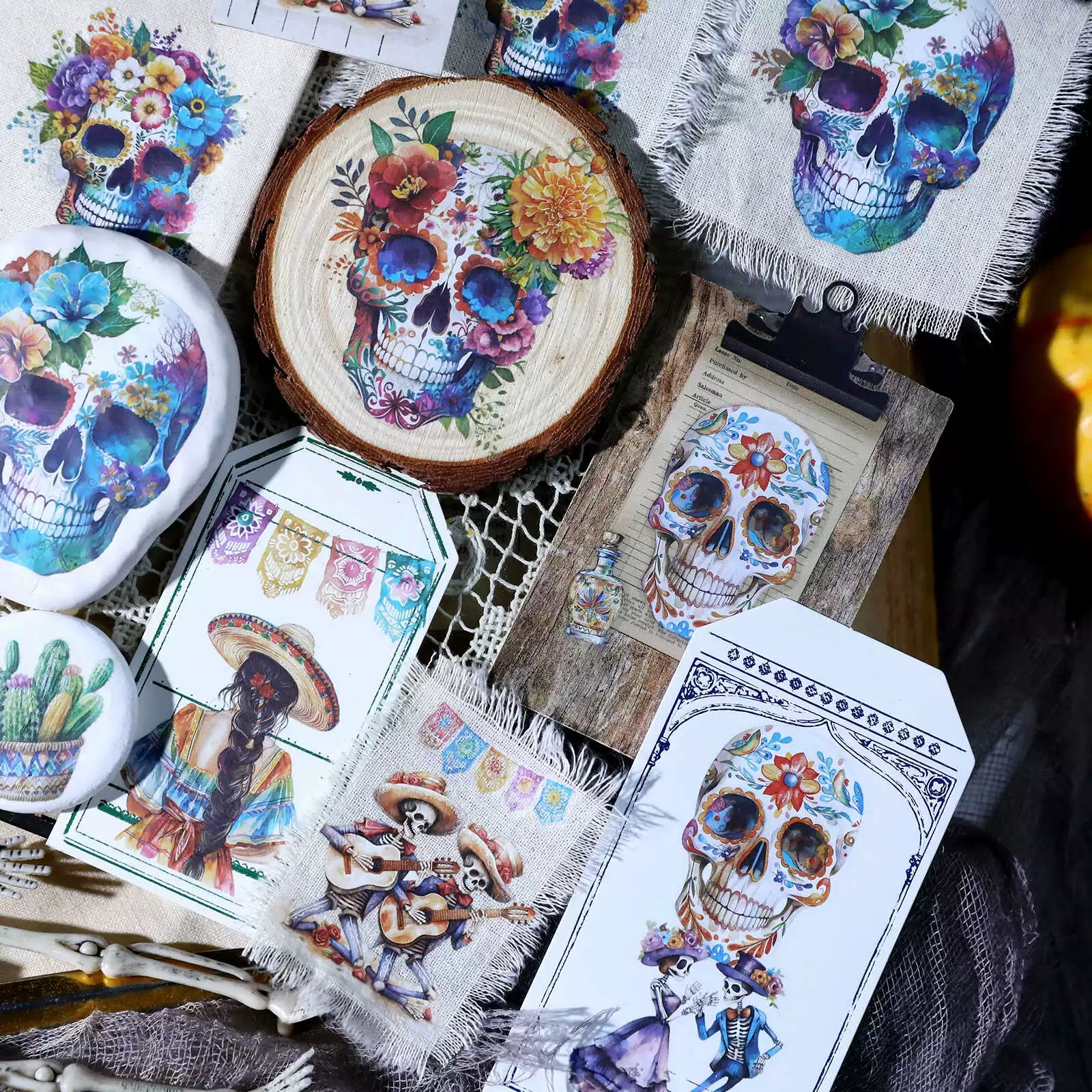Day of the Dead Halloween Skull Matte Rub-on Transfers 2 Small Sheets