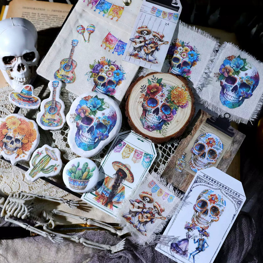 Day of the Dead Halloween Skull Matte Rub-on Transfers 2 Small Sheets