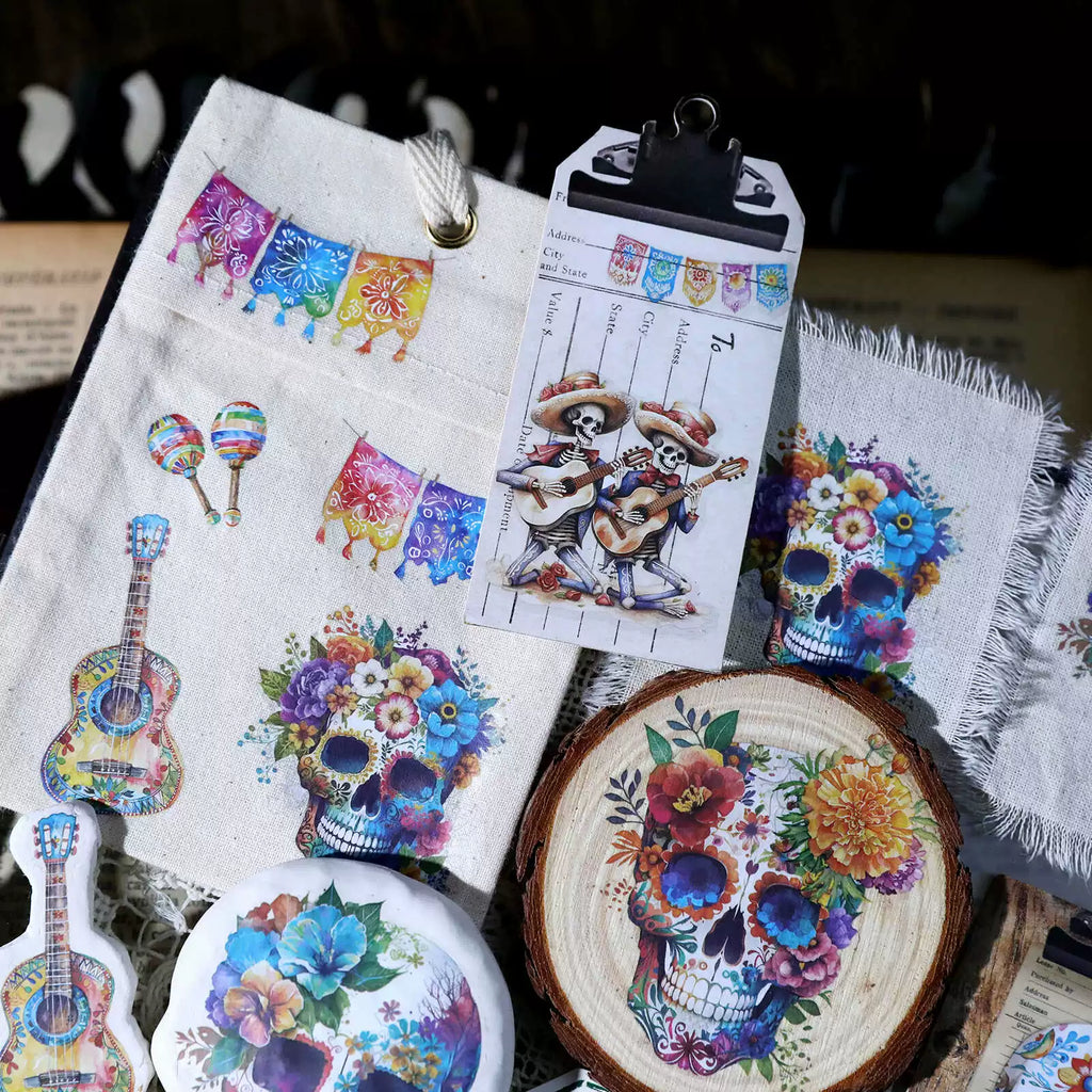 Day of the Dead Halloween Skull Matte Rub-on Transfers 2 Small Sheets