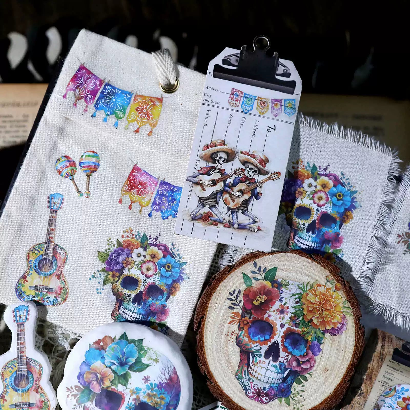 Day of the Dead Halloween Skull Matte Rub-on Transfers 2 Small Sheets