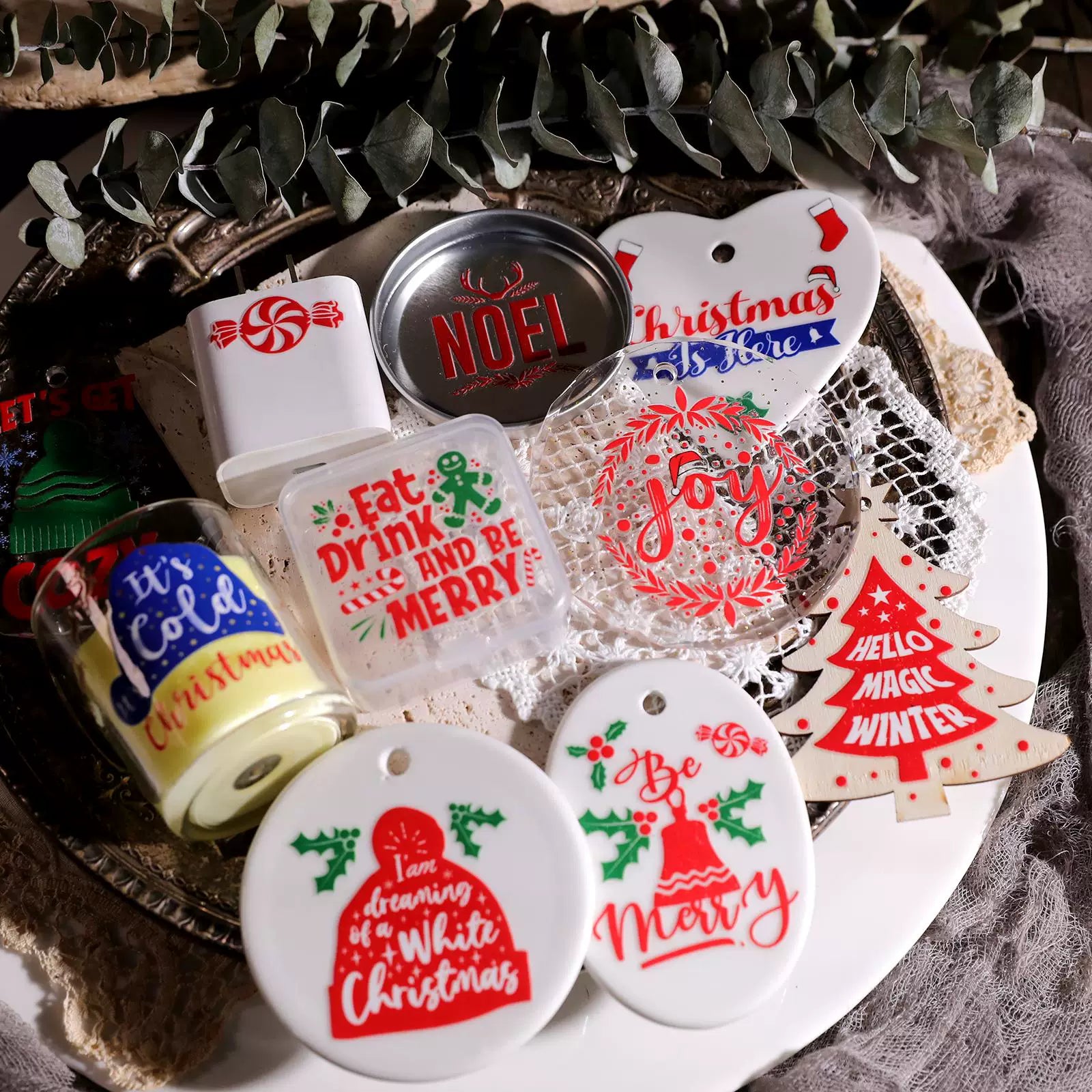Christmas Hat Quotes UV-DTF Rub-on Stickers