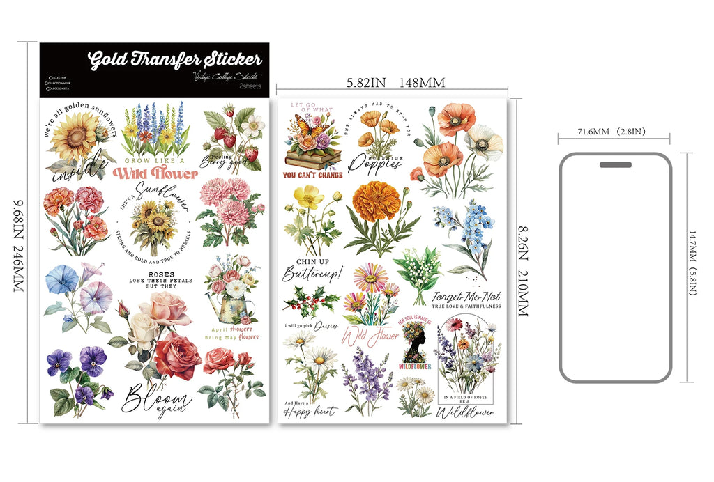 Flower Phrases UV-DTF Rub-on Stickers
