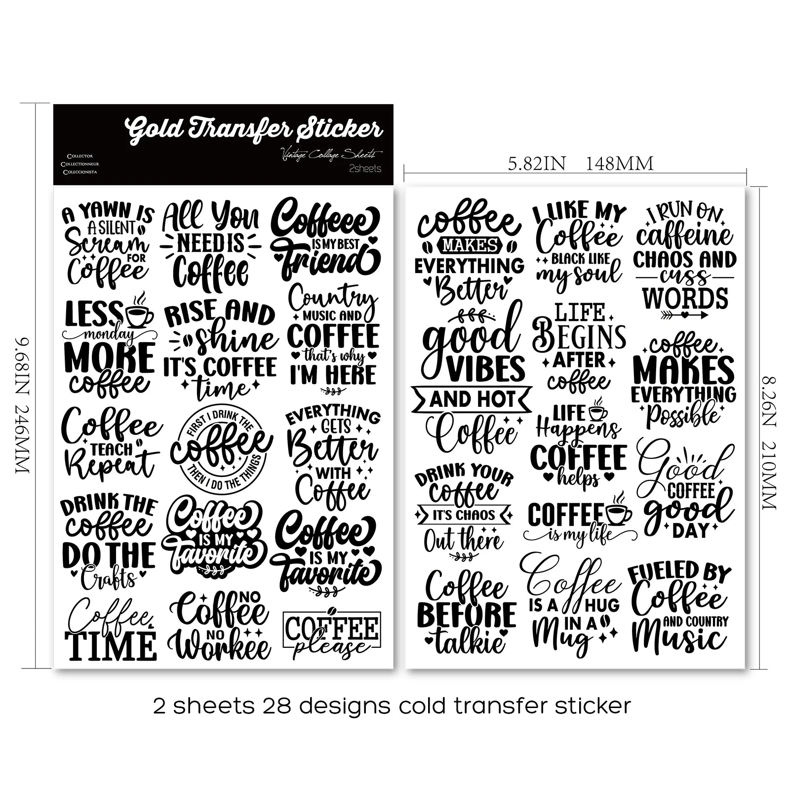 Coffee Phrases UV-DTF Rub-on Stickers