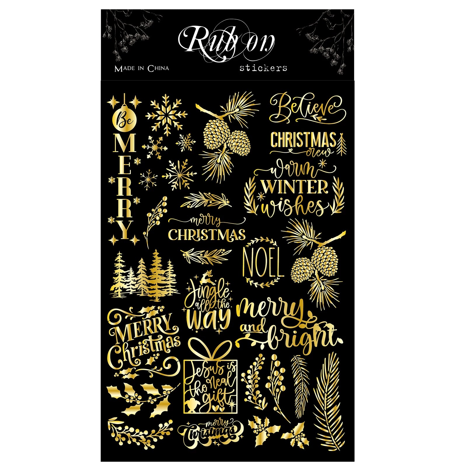 Gold Foil Christmas Rub-on Transfer Stickers