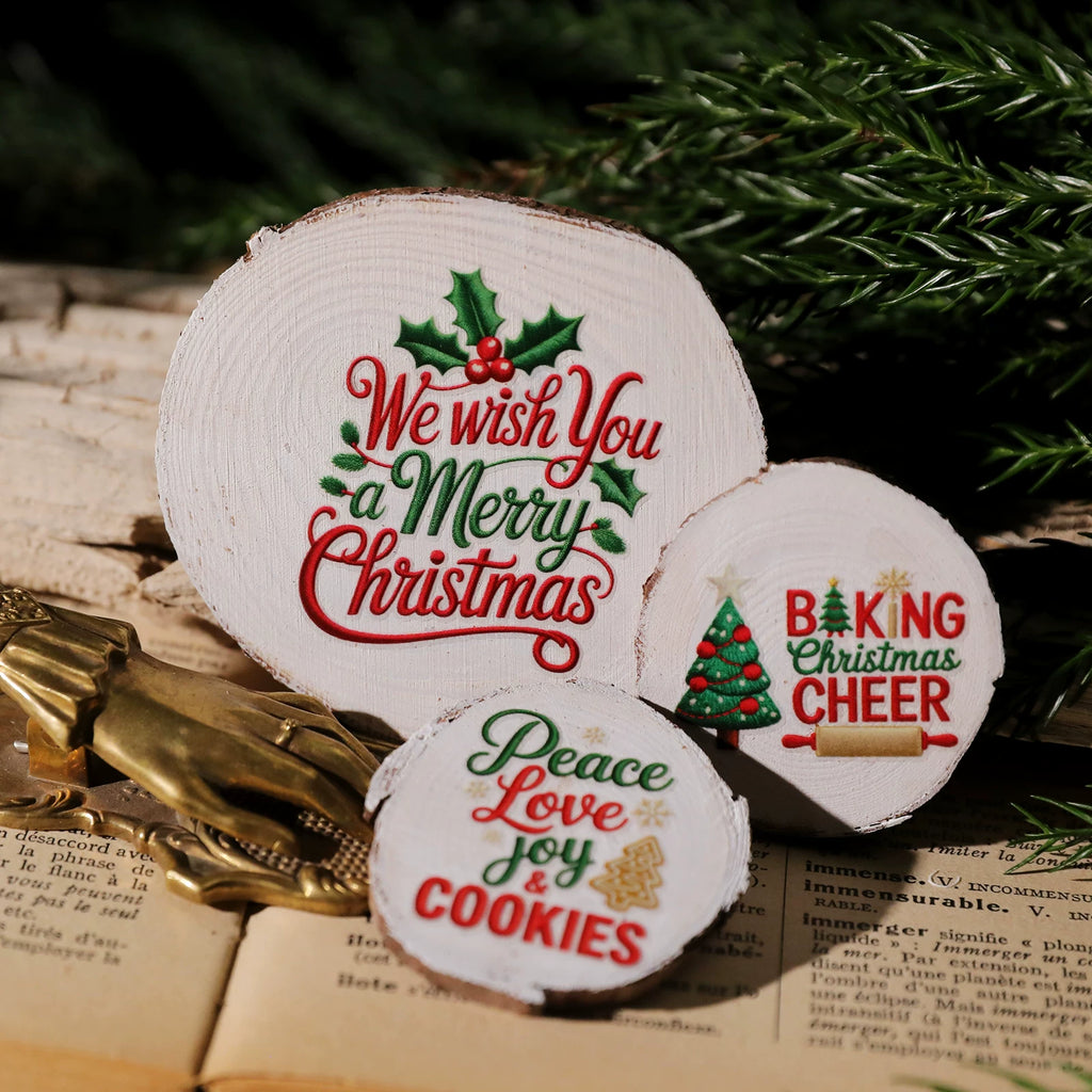 Christmas Embroidery  Quotes UV-DTF Rub-on Stickers
