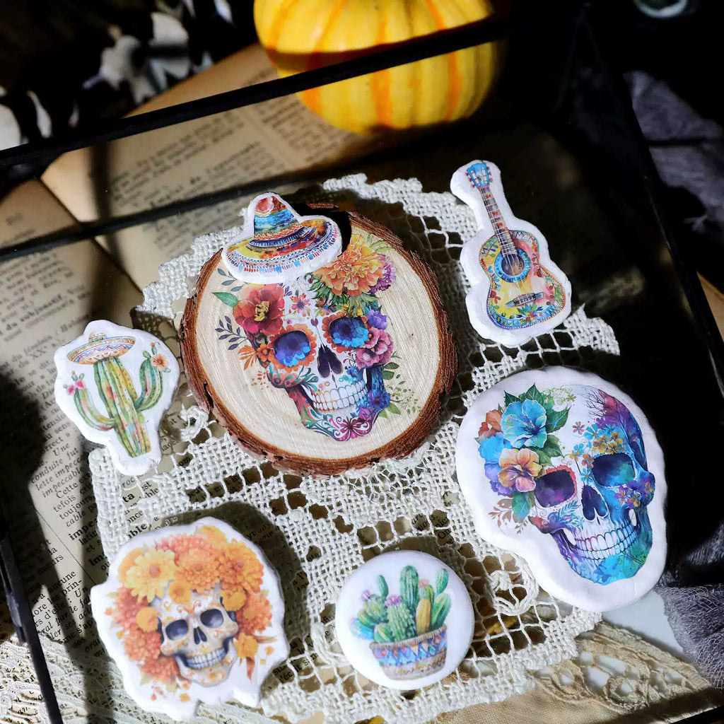 Day of the Dead Halloween Skull Matte Rub-on Transfers 2 Small Sheets