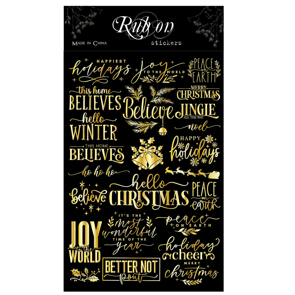 Gold Foil Christmas Rub-on Transfer Stickers