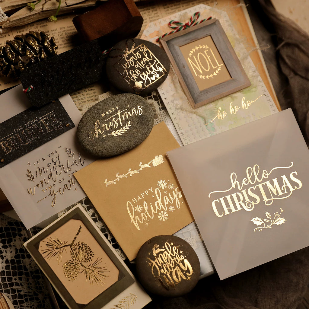 Gold Foil Christmas Rub-on Transfer Stickers