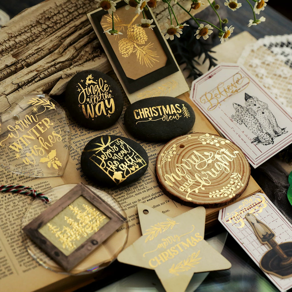 Gold Foil Christmas Rub-on Transfer Stickers