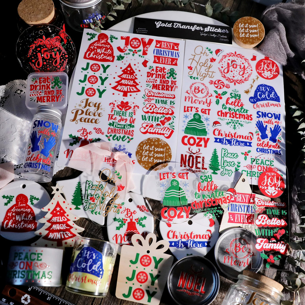 Christmas Hat Quotes UV-DTF Rub-on Stickers
