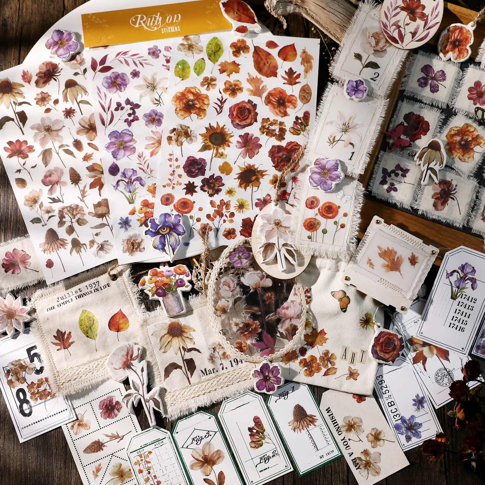 Autumn Dried Flowers Matte Rub-on Transfers