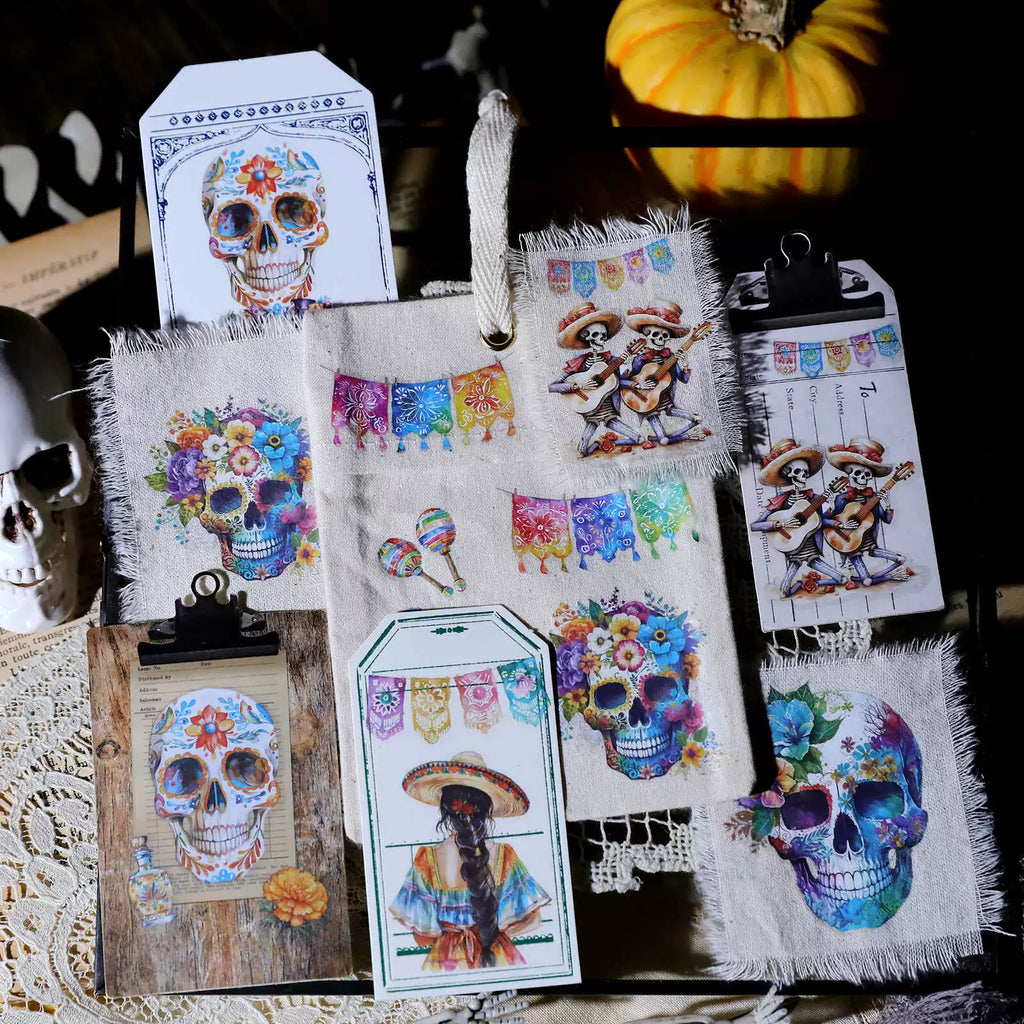 Day of the Dead Halloween Skull Matte Rub-on Transfers 2 Small Sheets