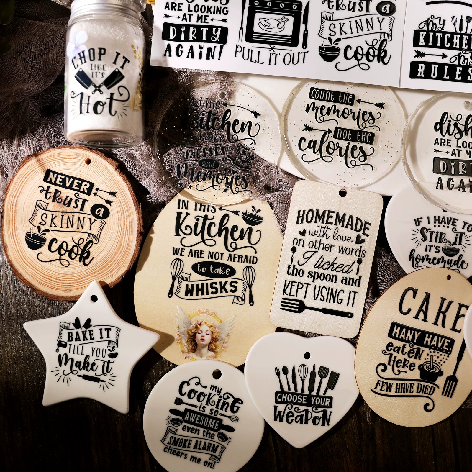 Kitchen Phrases UV-DTF Rub-on Stickers