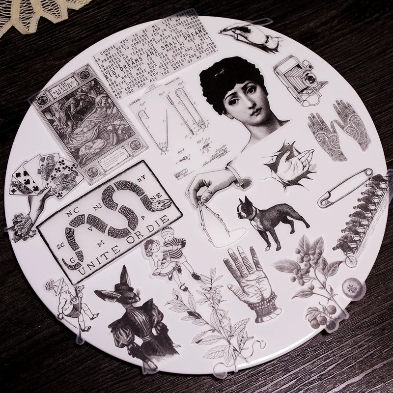 Black Retro Print Vellum Stickers