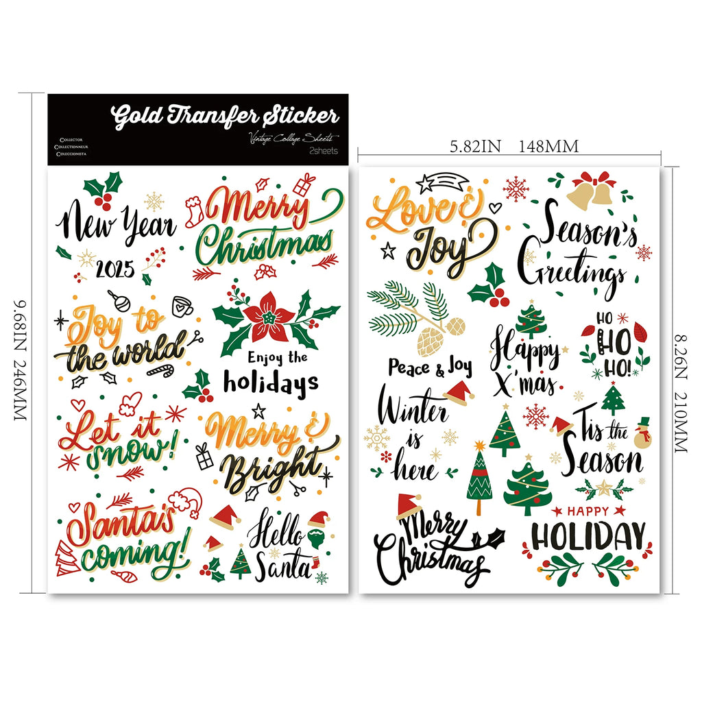 Christmas Leaf Quotes UV-DTF Rub-on Stickers