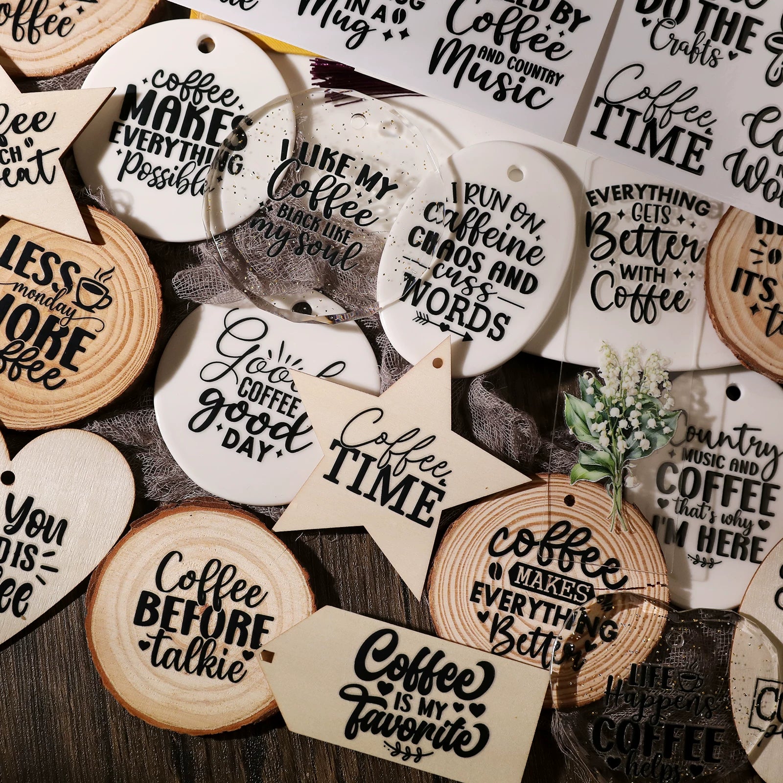 Coffee Phrases UV-DTF Rub-on Stickers