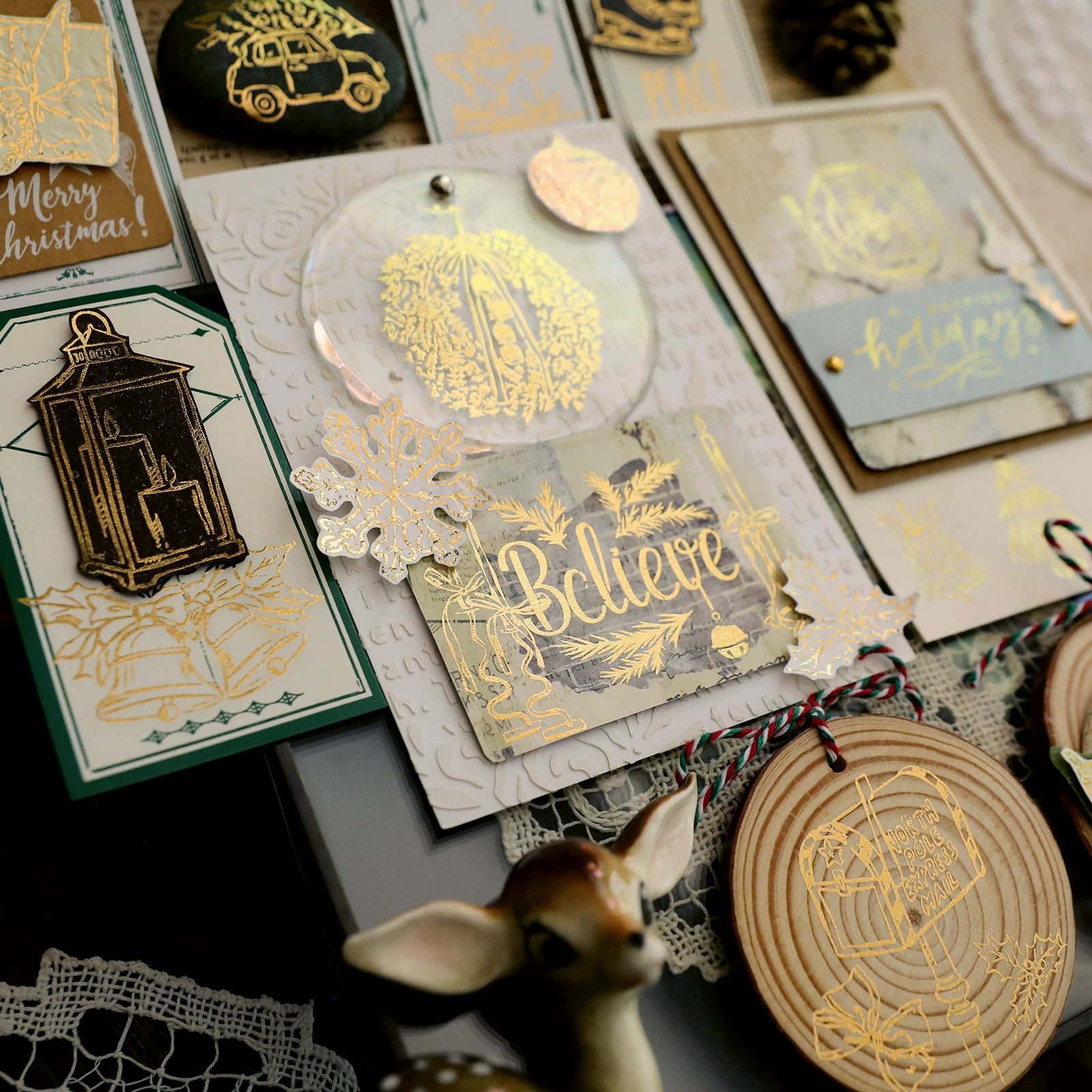 Gold Foil Christmas Rub-on Transfer Stickers