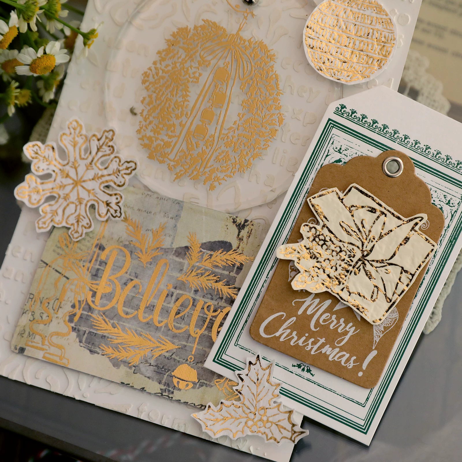 Gold Foil Christmas Rub-on Transfer Stickers