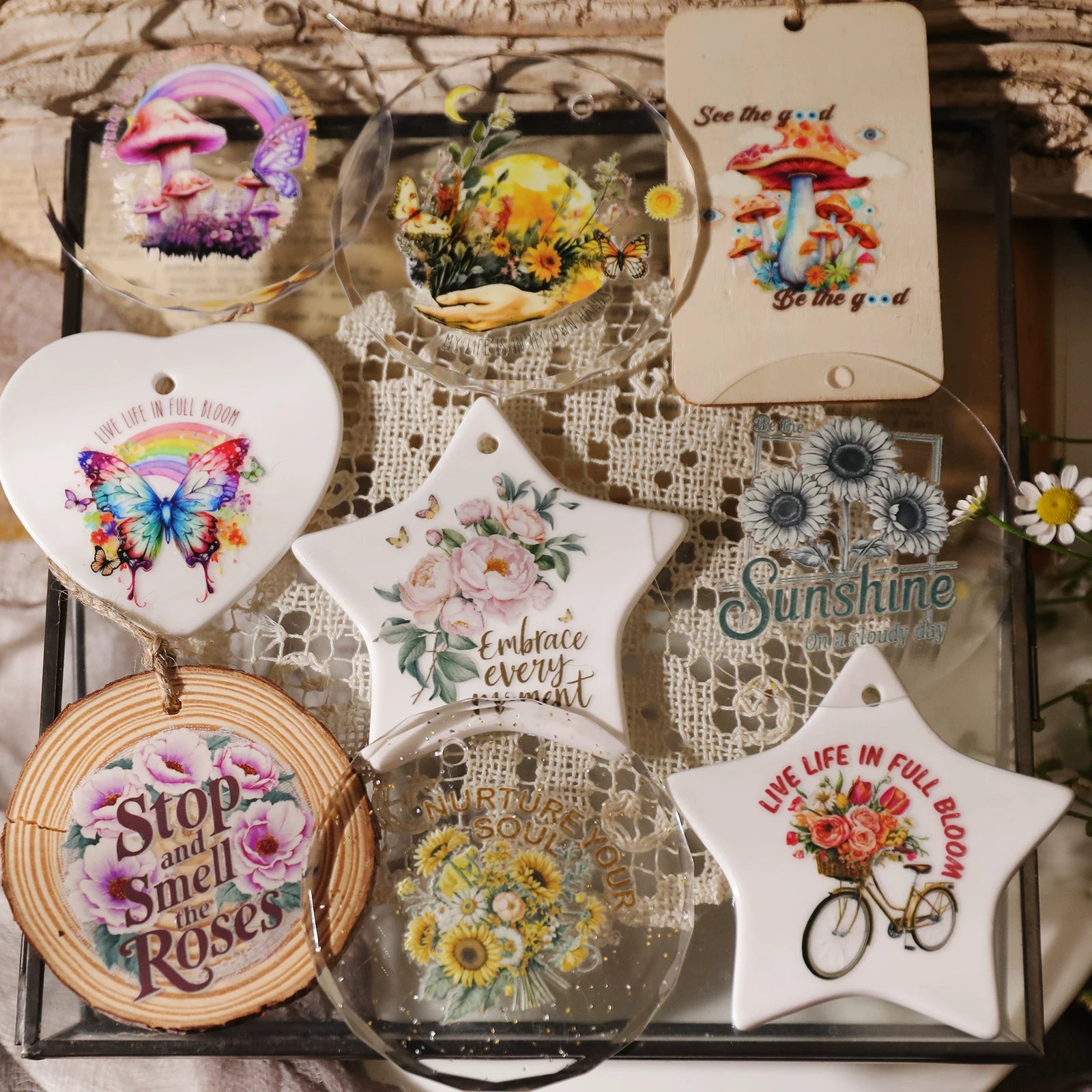 Flower Inspirational Phrases UV-DTF Rub-on Stickers