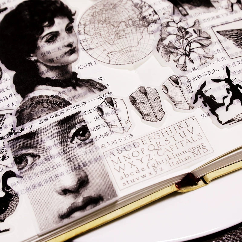 Black Retro Print Vellum Stickers