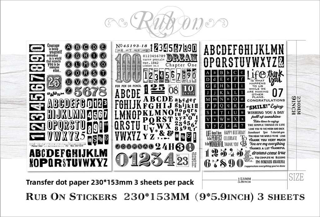Numbers and Letters Matte Rub-on Transfers