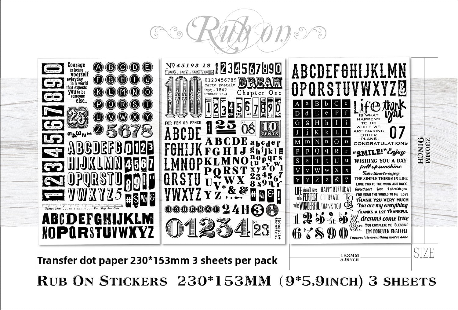 Numbers and Letters Matte Rub-on Transfers