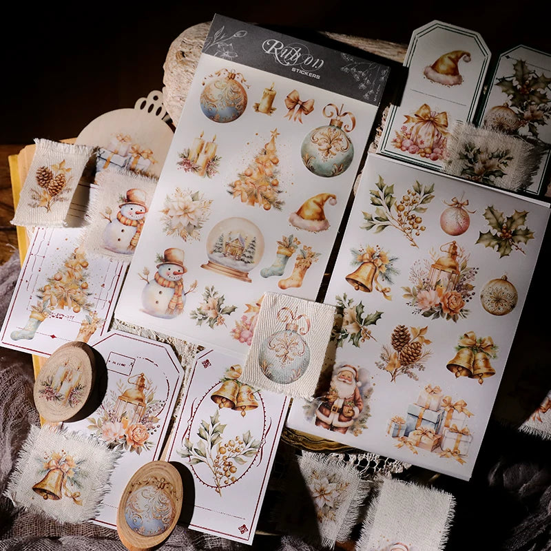Golden Christmas Matte Rub-on Transfers 2 Small Sheets