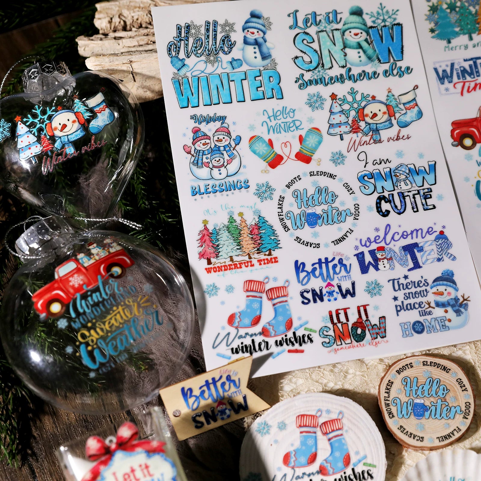 Christmas Snow UV-DTF Rub-on Stickers