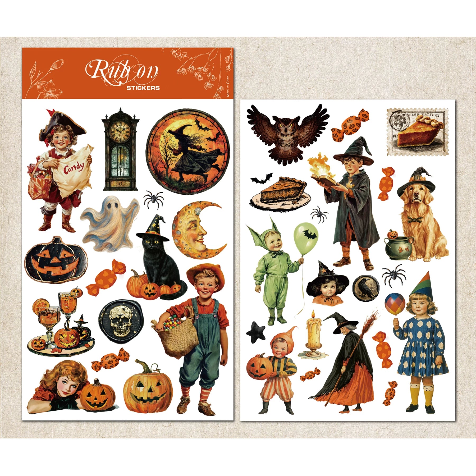 Halloween Matte Rub-on Transfers 2 Small Sheets -Pumpkin