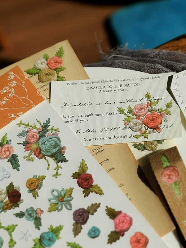Flower Embroidery Matte Rub-on Transfers 1 Sheet